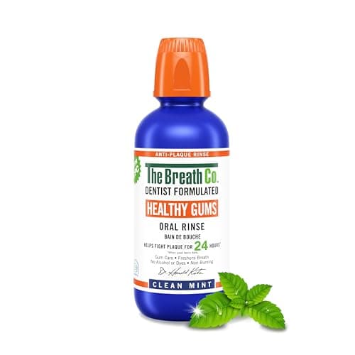 Image of The Breath Co. Healthy Gums Mouthwash, Dentist Formulated Oral Rinse for 24 Hours of Plaque Control with Anti-Microbial Ingredient, Alcohol Free, Non-Burning, 500ml
