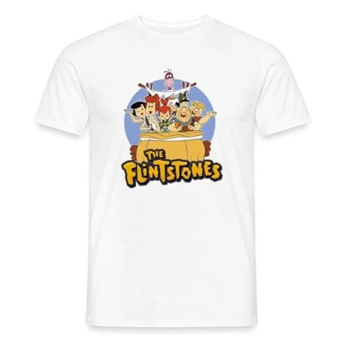 Image of Spreadshirt The Flintstones All Characters in A Car Men’s T-Shirt, XL, White