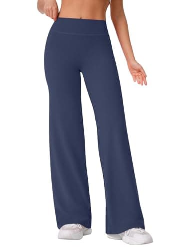 Image of Rapbin Women's Yoga Trousers No Front Seam Wide Leg High Waist Straight Pants Stretchy Flared Leggings for Gym Yoga Lounge Navy Blue L
