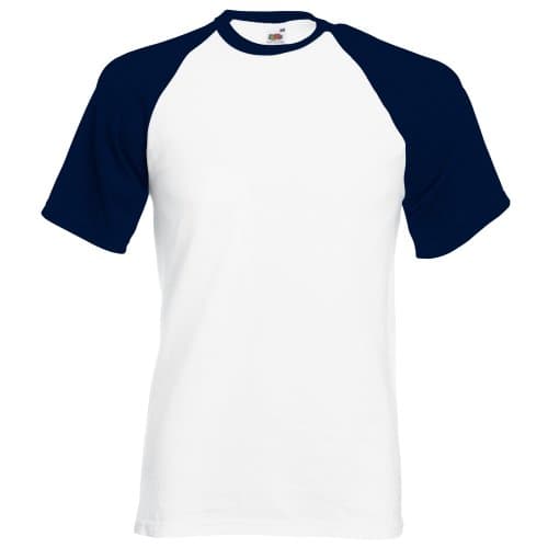 Image of FRUIT OF THE LOOM Men's Baseball Classic Short Sleeve T Shirt, White/Deep Navy, L UK