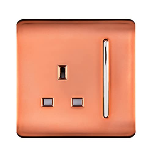 Image of Trendi 1 Gang Raised Artistic Modern Glossy Screwless 13 Amp Single Pole with Chrome Switched UK Standard Electrical Double Wall Plug Socket in Copper - ART-SKT13CPR