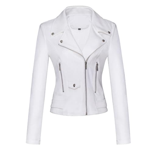 Image of ANUFER Women's Faux Suede Leather Biker Jacket Cool Cross Zipper Short Coat SD5A1212 White XL