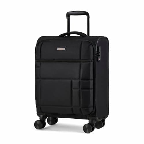 Image of Rock Tokyo Small Soft Shell Suitcase in Black - Lightweight & Streamlined Design, 360 Swivel-Wheels & TSA Combination Lock - 55x40x20cm 33L Capacity