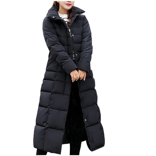Image of Flodxo Long Puffer Coats for Women Thickened Down Jacket Maxi Winter Parka Coat Warm Longline Hoodie Plus Size Quilted Jacket Windbreaker Zip Up Cardigan Cotton Padded Trench Coat Black L