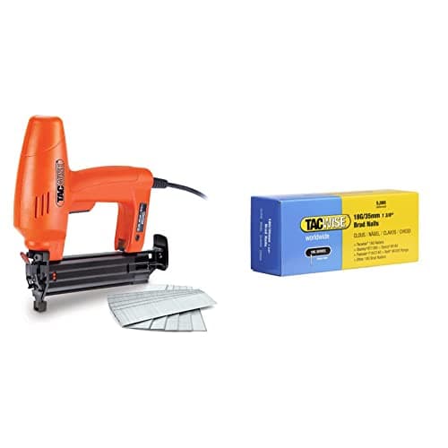 Image of Tacwise 1705 Master Nailer 181ELS Pro, Electric Nail Brad Gun with 1000 Nails, Uses Type 180 (18G) / 15-35 mm Nails, Orange & 0399 Type 18G / 35 mm Galvanised Brad Nails, Silver, Pack of 5,000
