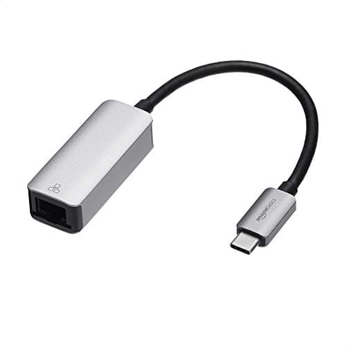 Image of Amazon Basics USB-C to Gigabit Ethernet Adapter - Aluminum, USB 3.1 Type-C to RJ45, 10/100/1000 Mbps, Plug and Play, Compact Portable Design, Grey