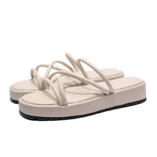 Image of LUNATECH Women's Platform Slides Sandals Strap Slides Vegan Leather Slip On Slides Non-Slip Comfortable Sandals Shoes (WAX, Adult, Women, 6, Numeric, UK Footwear Size System, Medium)