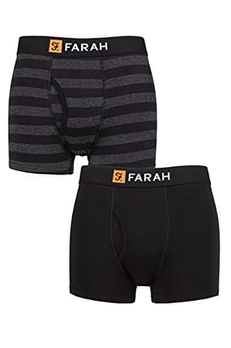 Image of Farah Mens Classic Keyhole Trunks - Plain and Striped Designs, Soft Cotton in a Multipack Pack of 2 Sizes S,M,L,XL,XXL Broad Stripe Black/Charcoal XL