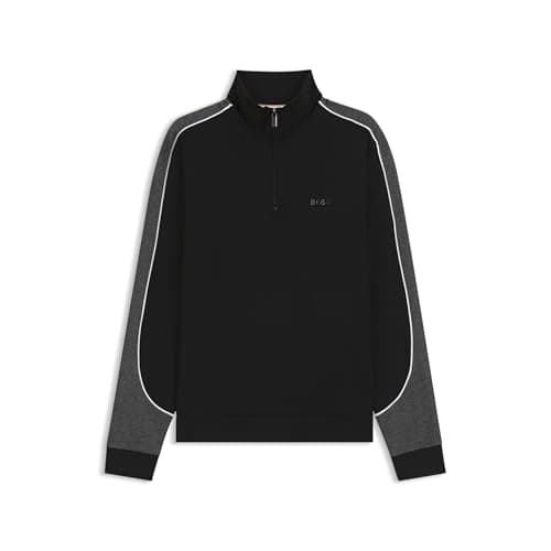 Image of BOSS Men's Long-Sleeved Sweatshirt Tracksuit 1/4 Jacket, Black 001, L