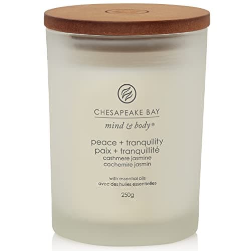 Image of Chesapeake Bay Scented Candle | Peace + Tranquility (Cashmere Jasmine) Medium Tumbler Aromatherapy Candle | Burn Time: Up to 57 Hours | Mind & Body Collection | Gifts for Women