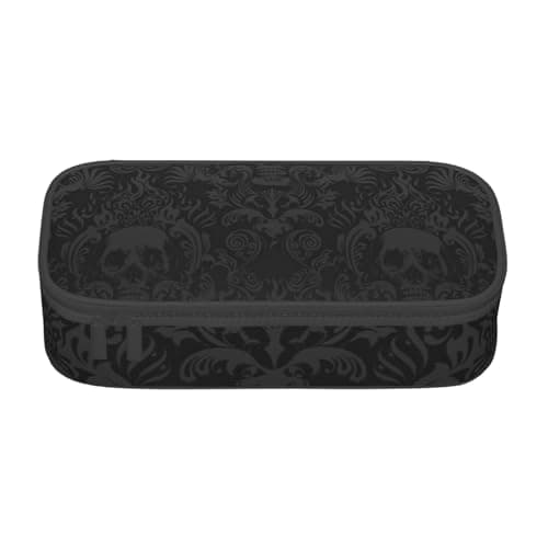 Image of Pouch For School Office Supplies Gothic Wallpaper Skull Big Capacity Pen Case Large Capacity Pencil Bag For Students Stationery Pouch Pencil Box Desk Organizer With Smooth Zipper Portable Pencil