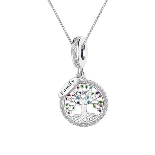 Image of KunBead Sparkling Family Tree of Life Gold Heart 18 inch Birthday Charm Pendant Necklace for Women