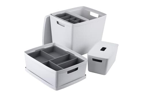 Image of INABOX Storage Box Set of 6 White With Lid And Tray, Storage boxes with lids, Plastic storage box with lid, BPA free, Bedroom, Laundry, Home & Office, (2 X 8L, 28L, 39L, 2 X Tray)
