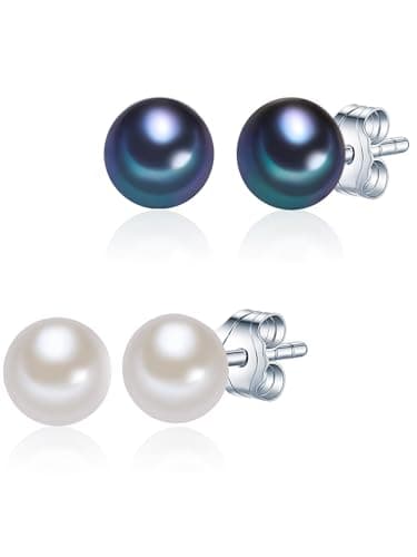 Image of Valero Pearls Sterling Silver 925 rhodium-plated Ladies Set of 2 Stud earrings with Freshwater cultured pearls white peacock-blue 60020047