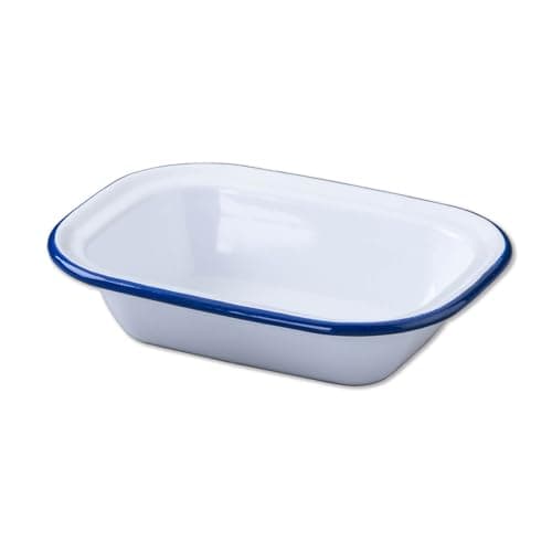 Image of Zenker Enamel Medium Oblong Pie Dish, Vintage Design, Suitable for Oven and Stove, Dishwasher Safe, Oven Tray, Enamel Cookware, Traditional Pie Tin, 22x16.5x5cm, White and Blue
