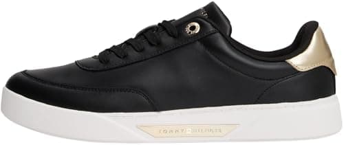 Image of Tommy Hilfiger Women’s Essential Chic Court Leather Cupsole Trainers, Black (Black), 7