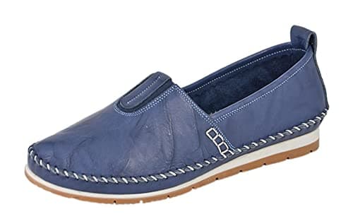 Image of Mod Comfys Womens Softie Leather Slip On Casual Shoes with Comfort Insole and Rubber Sole Navy Blue 8 UK
