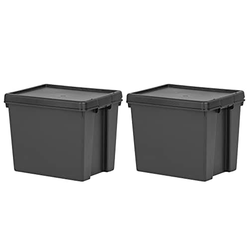 Image of Wham Bam 100% Recycled Super Strong Impact Resistant Black Re-Usable Storage Boxes With Lids 24 Litre 38.5 x 29 x 31.5cm (2 Boxes)