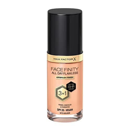 Image of Max Factor Facefinity All Day Flawless 3 in 1 Liquid Foundation, Lightweight Oil Free Formula with SPF 20, 075 Golden, 30 ml, packaging may vary