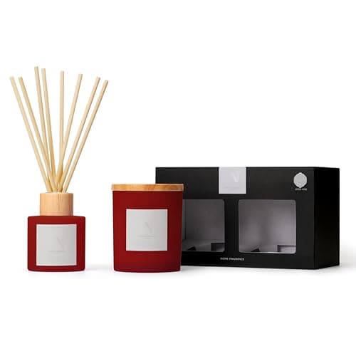 Image of Aroma Naturals Frosted Decadence Candle & Reed Diffuser Gift Set – 213g Frosted Glass Candle with Wooden Lid & 100ml Diffuser with 6 Reeds, Luxury Home Fragrance Gift (Cinnamon, Clove & Orange)