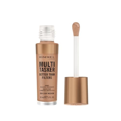 Image of Rimmel Multi Tasker Better Than Filters, 004 Light Medium, 3 in 1 Face Primer, Glow Booster and Highlighter, Flawless Finish, Infused with Vitamin C and E, Maxi Soft Applicator, Vegan, 30ml