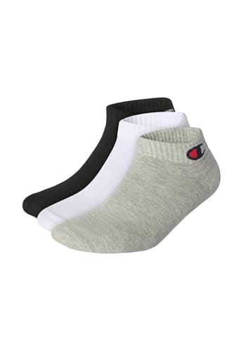 Image of CHAMPION C Logo Socks Quarter, Navy Blue, Light Grey Melange and White, 3 Pack