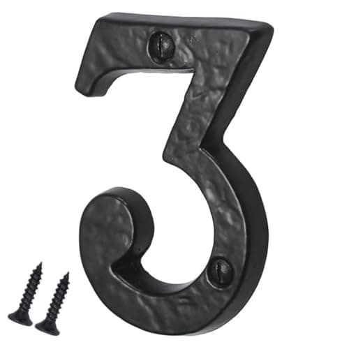 Image of SISI UK® Black Cast Iron Numbers Front House Door Numbers with Antique Finish 3'' with Screws (Number 3)