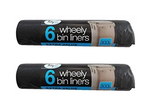 Image of 2 Pack Of 6 Wheelie Bin Extra Large Liners 300L Black Dustbin Rubbish Tip Refuse Sacks Waste Garbage Thick Big Bags Super Strong Heavy Duty