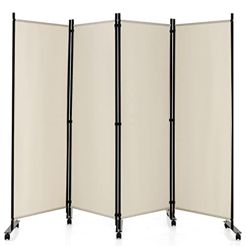Image of Multigot 1/3/4/6 Panel Room Divider, Folding Wall Privacy Screen Protector, Movable Partition Privacy Separator for Living Room Bedroom Office (White, 4 Panels: 224 x 30 x 172cm)