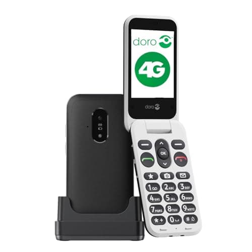 Image of doro Phone - Leva E22 - 4G Flip Phone For Elderly - Large 2.8" Screen, High Contrast Keys, Loud & Clear Sound, HD Voice, Camera, Secure Button - Charging Cradle - Black/White