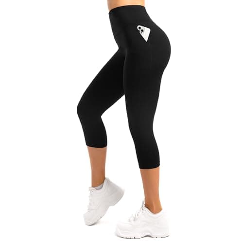 Image of Leafigure Capri Leggings for Women High Waisted Athletic Shorts Workout Light Running Cycling Buttery Soft Yoga Shorts Black SM