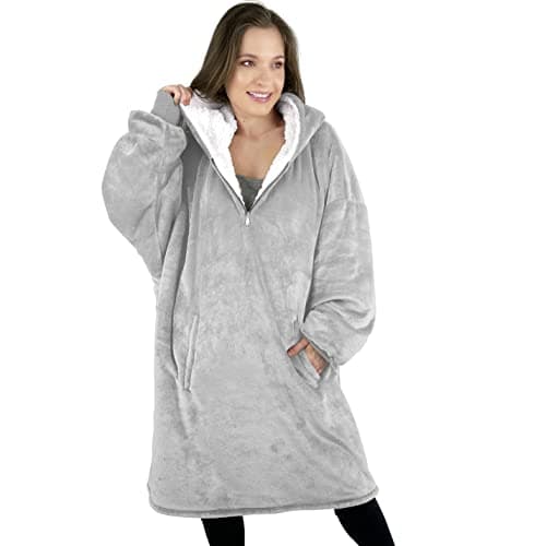 Image of Blanket Hoodie, Oversized Hoodie Blanket, Sherpa & Fleece Wearable Blanket Hoodies for Women & Men, Comfy & Fluffy Hooded Blankets, The Big Softy® (Silver Grey)
