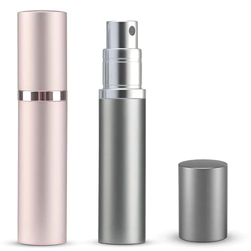 Image of TonJin 2 PCS 5ml Travel Perfume Atomiser Refillable, Small Portable Empty Spray Bottle, Leakproof & Easy To Refill Perfume Decanter Cologne Dispenser for Women and Men(Grey & Pink)