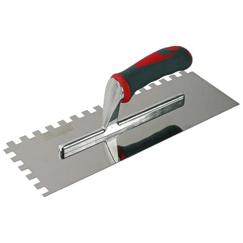 Image of Faithfull Soft-Grip Notched Floor / Wall Tile Trowel for Applying Adhesive, Stainless Steel Blade 330 x 115mm (13 x 4.5") - 10mm Notch