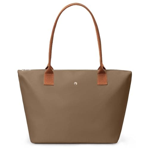 Image of KALIDI Large Handbags for Women Foldable Tote Bag with Zip Waterproof Nylon Women's Totes top-handle bags for Work,School,Travel,Leisure,Shopping (Brown)