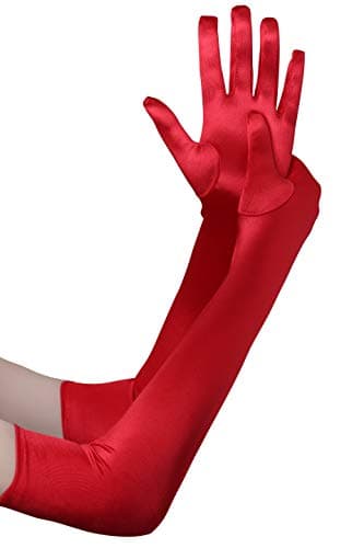 Image of BABEYOND Long Evening Gloves Satin Elbow Gloves Bridal Fancy Dress Gloves Wedding Prom Opera Gloves 1920s Style for Women (Long Smooth 52cm/Red)