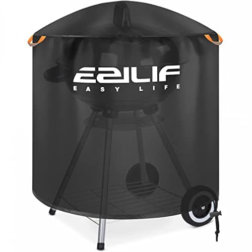 Image of Ezilif BBQ Cover, Kettle BBQ Cover, Waterproof Oxford Fabric Barbecue Covers with Reflective Strips, Anti-UV, Windproof & Rip-Proof, Round BBQ Covers for Weber, Brinkmann, Char Broil 79x 68cm