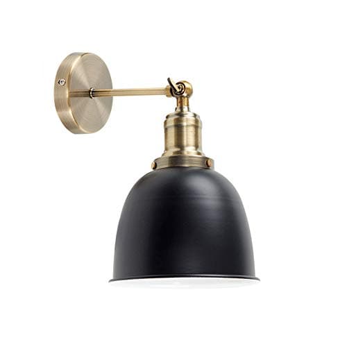 Image of MiniSun | Retro Style Antique Brass Wall Lights with Gloss Black Dome Shades | Wall Lamps & Sconces, Home Décor & Improvement Essential | Set of 2 | Mains Wired