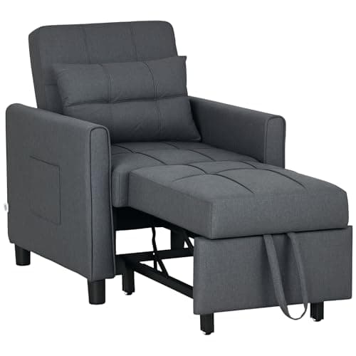 Image of HOMCOM Compact Single Chair Bed, Pull Out Bed, Convertible Sleeper Chair with Adjustable Backrest, Pillow, Side Pockets for Home Office, Bedroom, Living Room, Grey