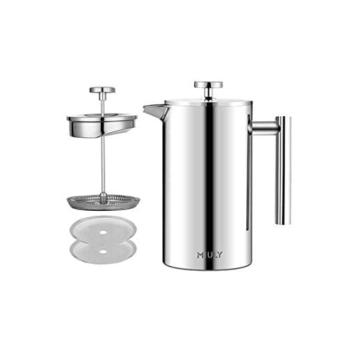 Image of MaxMiuly Cafetiere French Press Small Szie 350ml/12oz,Stainless Steel Double Wall Heat Resistant Coffee Press with 3 Filter Screens (1 Cup Silver)