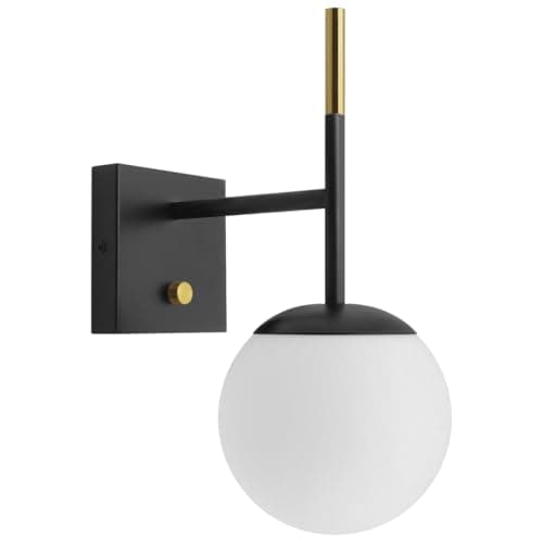 Image of Brass Wall Light Sconce Black Frosted Glass Globe Wall Lamp Modern Downward Lantern H3125