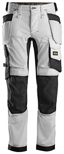 Image of Snickers 6241 AllroundWork, Stretch Trousers with Holster Pockets - White/Black - 30W 30L
