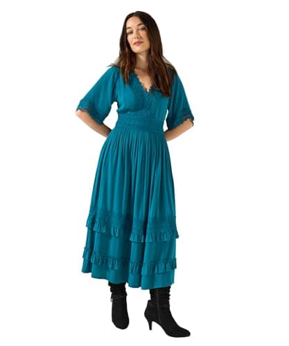Image of Joe Browns Women's Flattering Boho Lace High-Low Hem Dress, Teal, 18