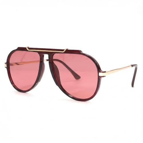 Image of Comforso Oversized 70s Retro Aviator Sunglasses for Women Men,Vintage Gold Metal Frame Square Sunglasses,Trendy 90s Style Tangle-Free Design (Wine Red Frame - Wine Red Lens)