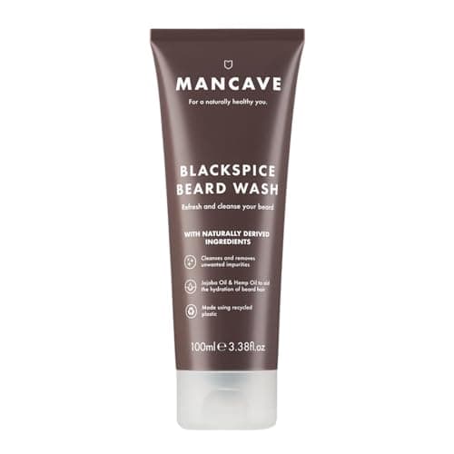 Image of ManCave Blackspice Beard Wash, Refreshes and Cleanses Beard and Underneath Skin, With Jojoba Oil and Hemp Oil, Combat Beard Itch and Flakiness, Vegan Friendly, Made in the UK, 100 ml