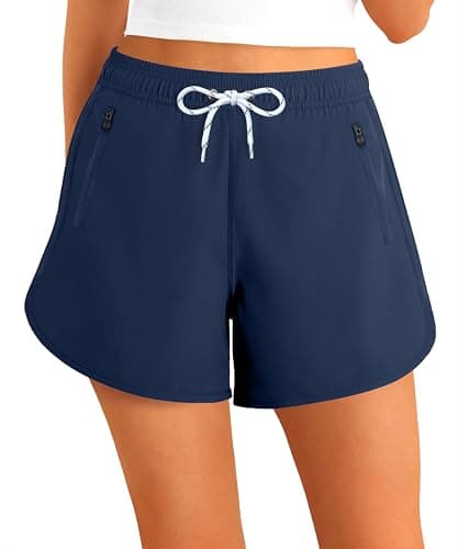 Image of APTRO Women Swim Shorts Board Swimming Surf Beach Shorts Bikini Bottoms Quick Dry Ladies Sport Running Shorts Zip Pockets Navy L