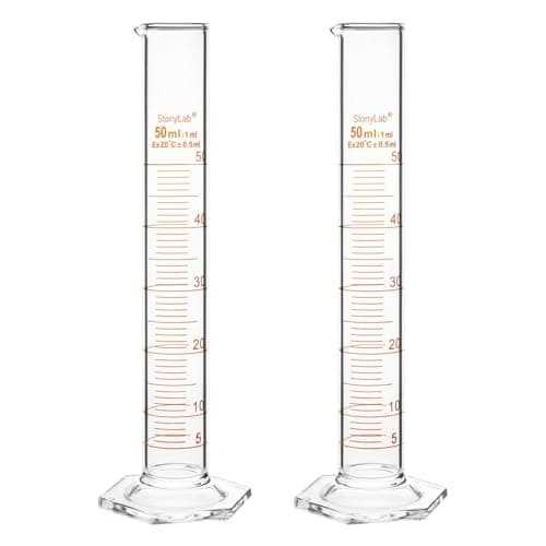 Image of stonylab Graduated Cylinder, 2-Pack B Grade Borosilicate Glass Cylinder with Stable Hexagonal Base, 50 ml
