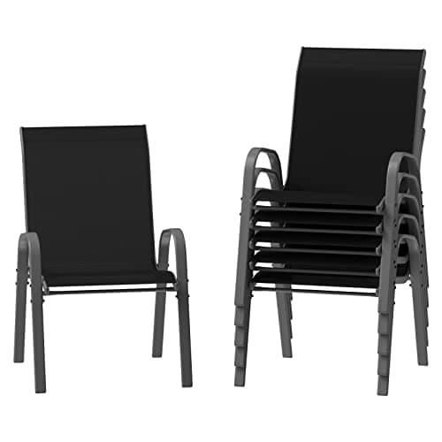 Image of Amopatio Garden Chairs Set of 6, Stackable Dining Chairs Patio Chair for All Weather, Breathable Garden Outdoor Furniture for Backyard, Deck, Black