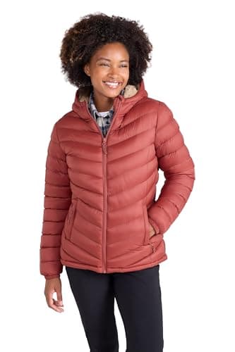 Image of Mountain Warehouse Seasons Womens Fur Lined Padded Jacket - Fleece Lined & Lightweight Puffer Coat with Central Zip - Best for Autumn Winter, Outdoors & Travelling Rust Women's Size 12