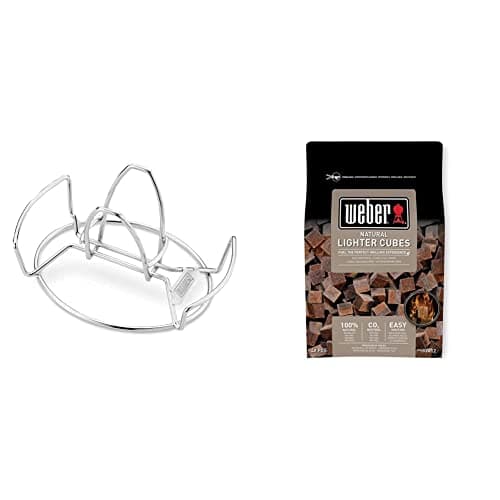 Image of Weber Poultry Roaster - Plated Steel Chicken Roaster Barbecue Accessory for Crispy, Evenly-Cooked Chicken With Convenient Rounded Handles & 17612 - Cubetti accendifuoco 48 pastiglie sul Marrone